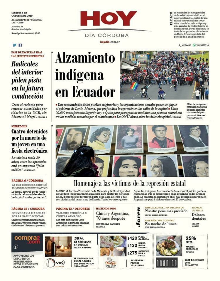 La tapa del martes 8 de Octubre de 2019