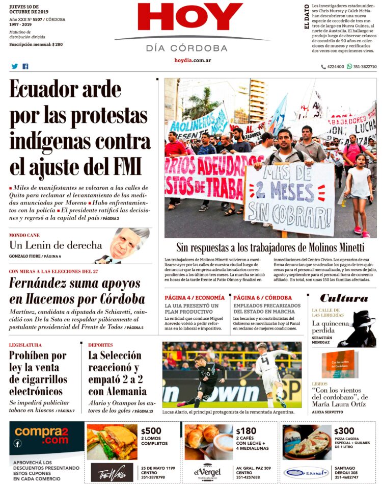 La tapa del jueves 10 de octubre