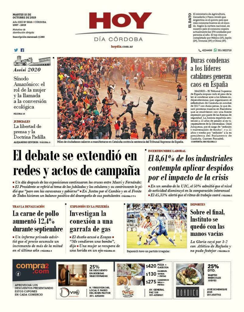 La tapa del martes 15 de octubre de 2019