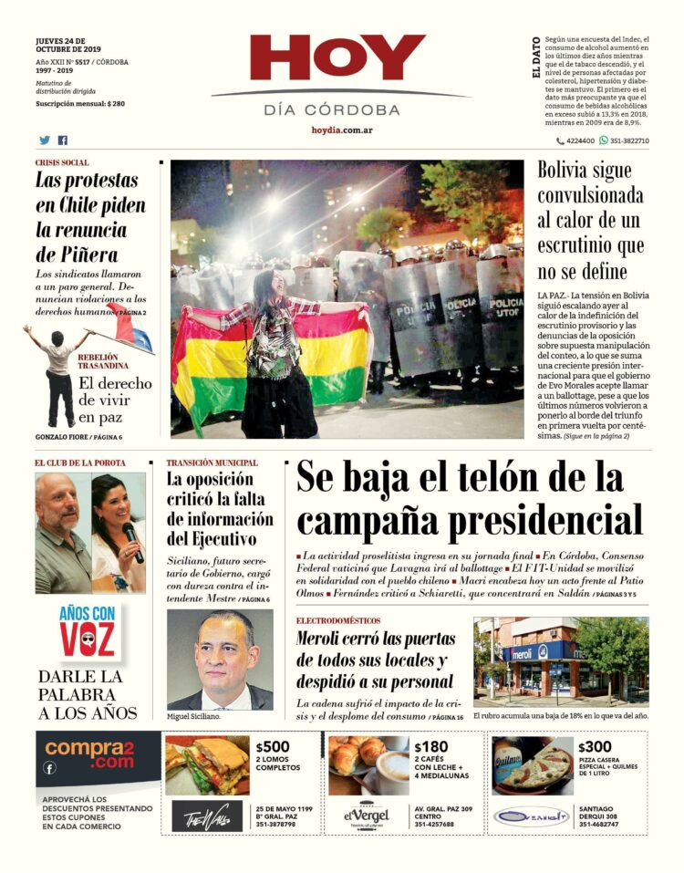 La tapa del jueves 24 de octubre de 2019