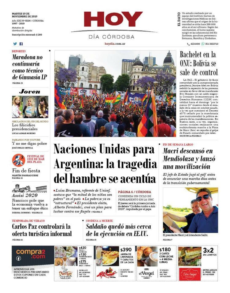 La tapa del martes 19 de noviembre de 2019