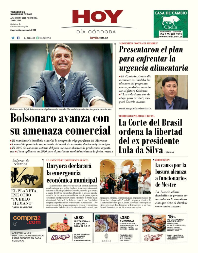 La tapa del viernes 8 de noviembre de 2019