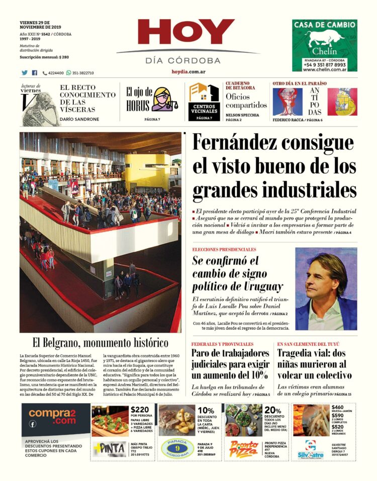 La tapa del viernes 29 de noviembre de 2019