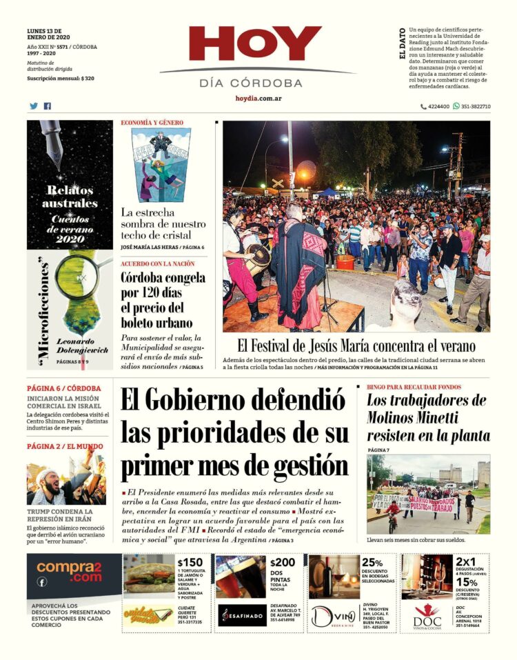 La tapa del lunes 13 de enero de 2020