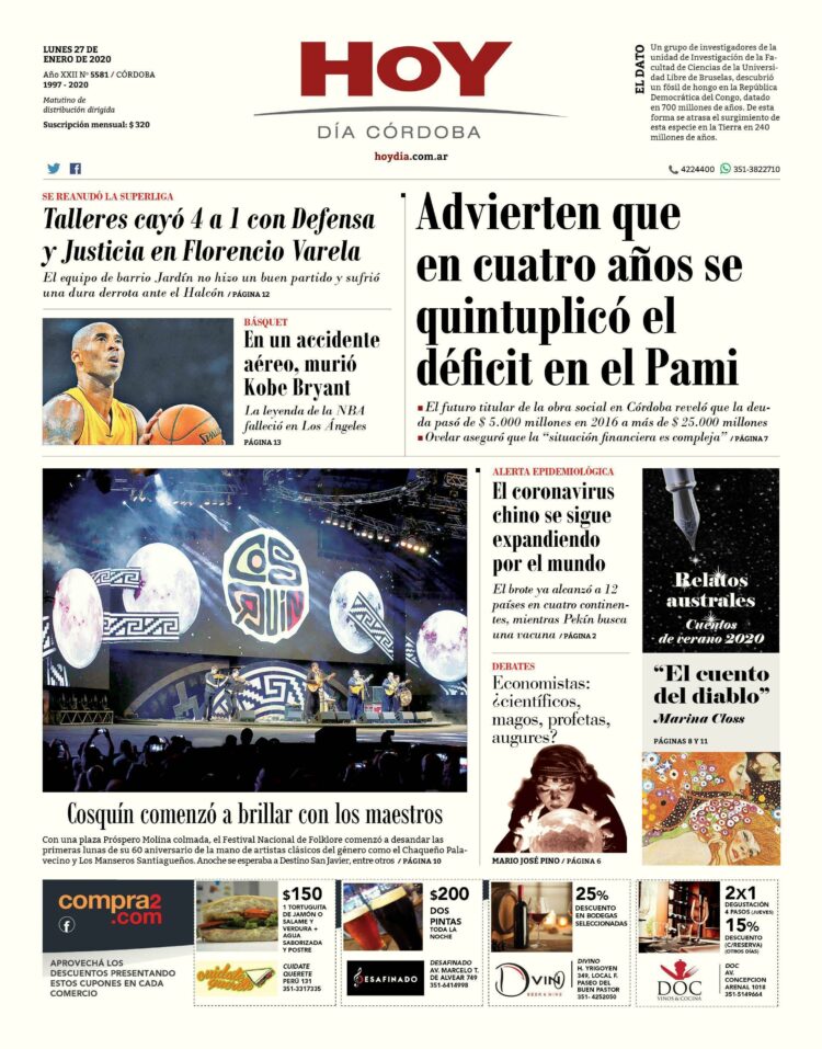 La tapa del lunes 27 de enero de 2020