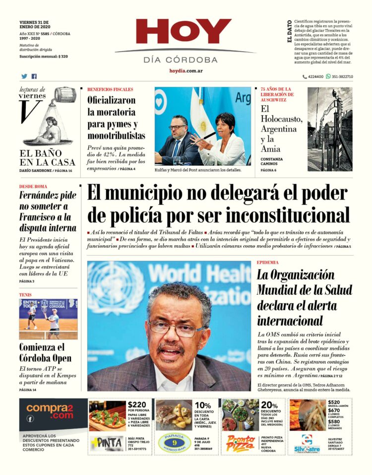 La tapa del viernes 31 de enero de 2020