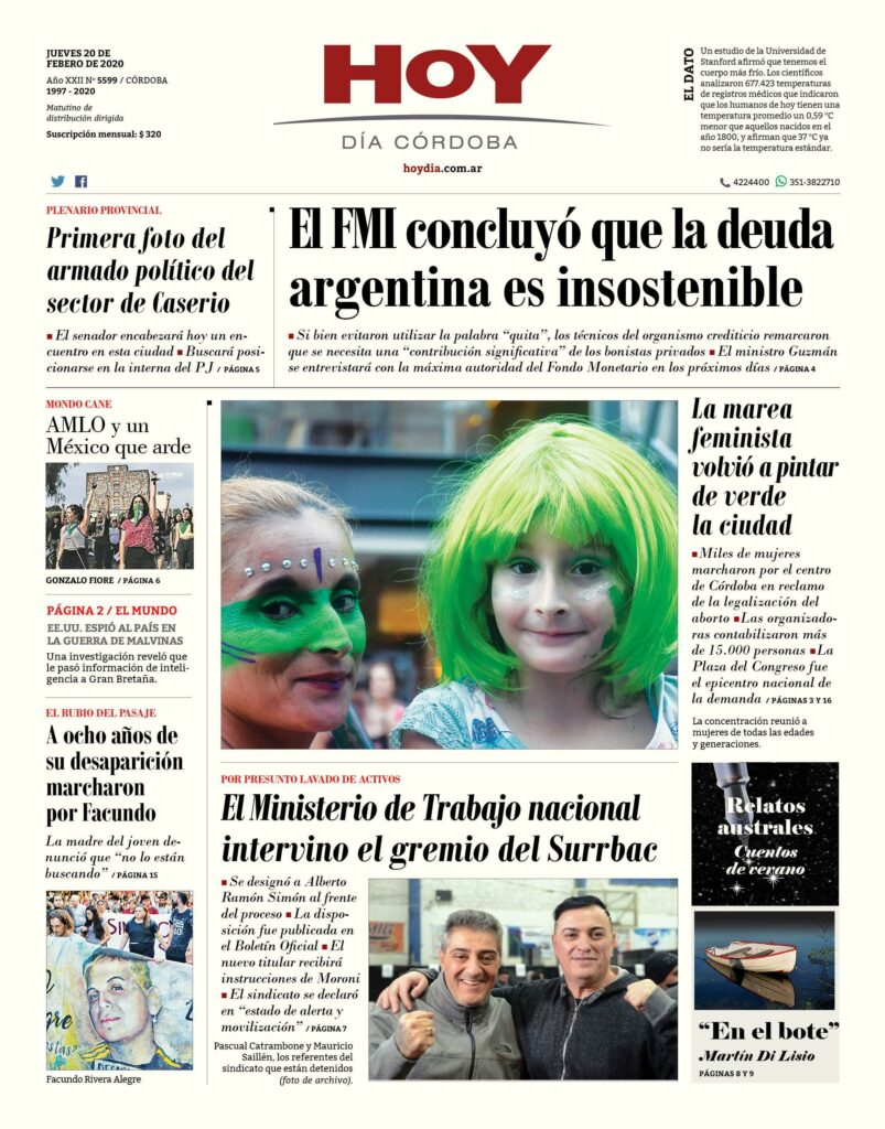 La tapa del jueves 20 de febrero de 2020