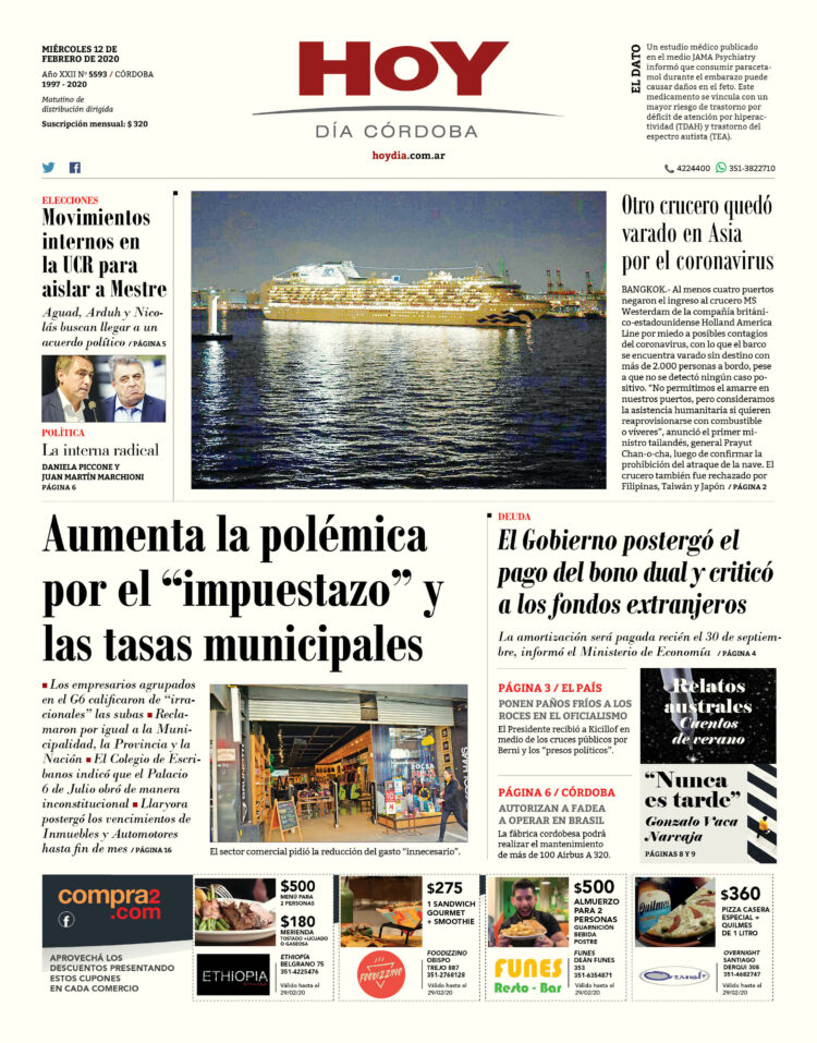 La tapa del miércoles 12 de febrero de 2020
