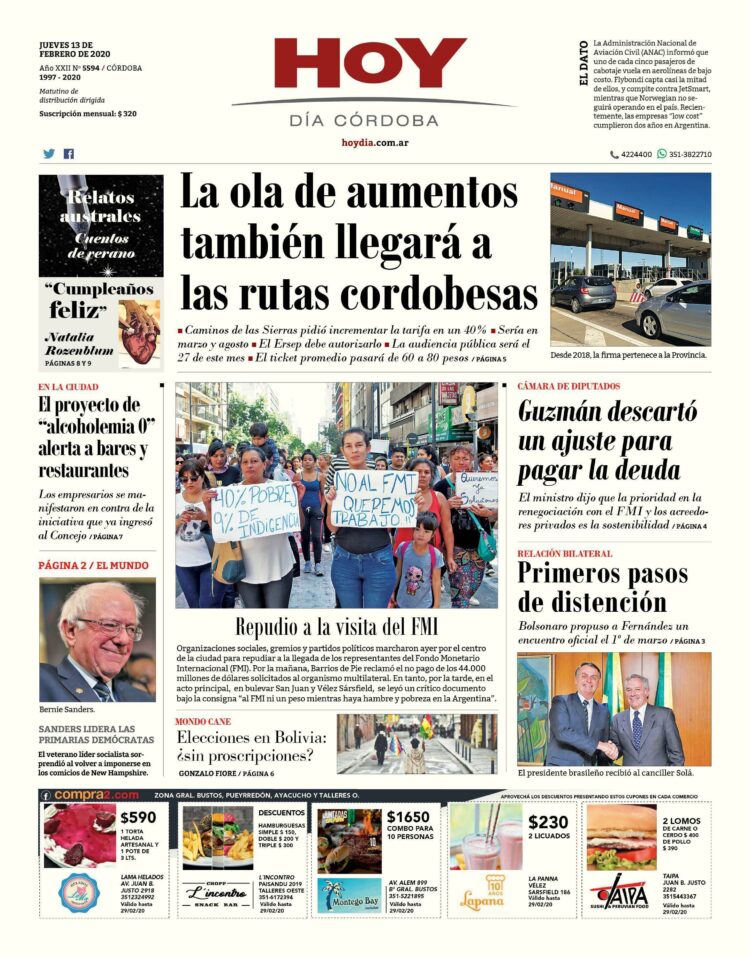 La tapa del jueves 13 de febrero de 2020