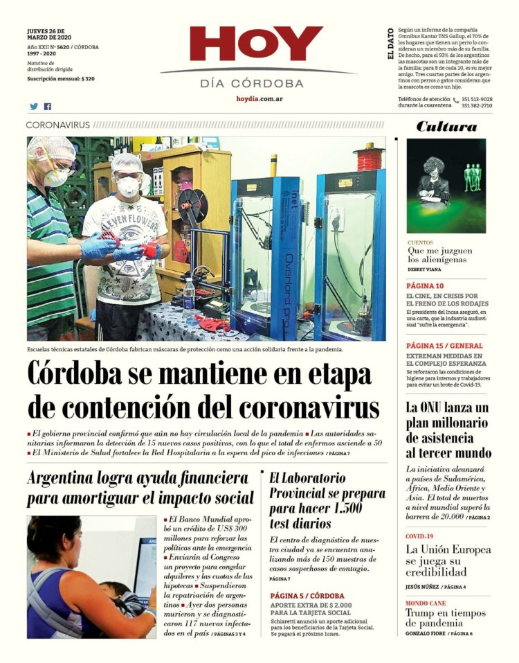 La tapa del jueves 26 de marzo de 2020