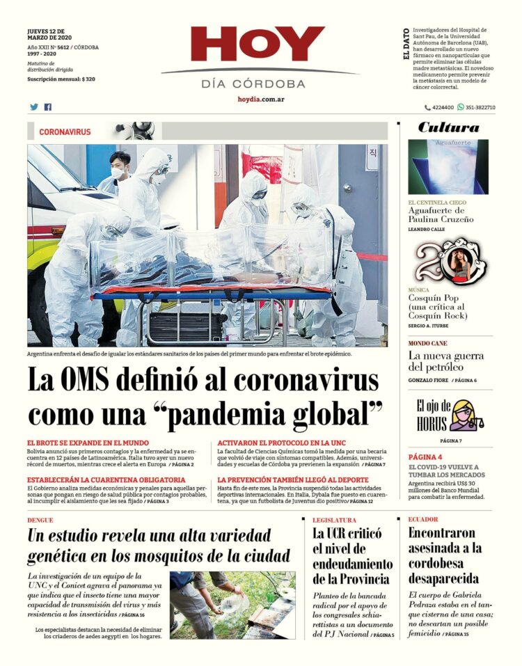 La tapa del jueves 12 de marzo de 2020