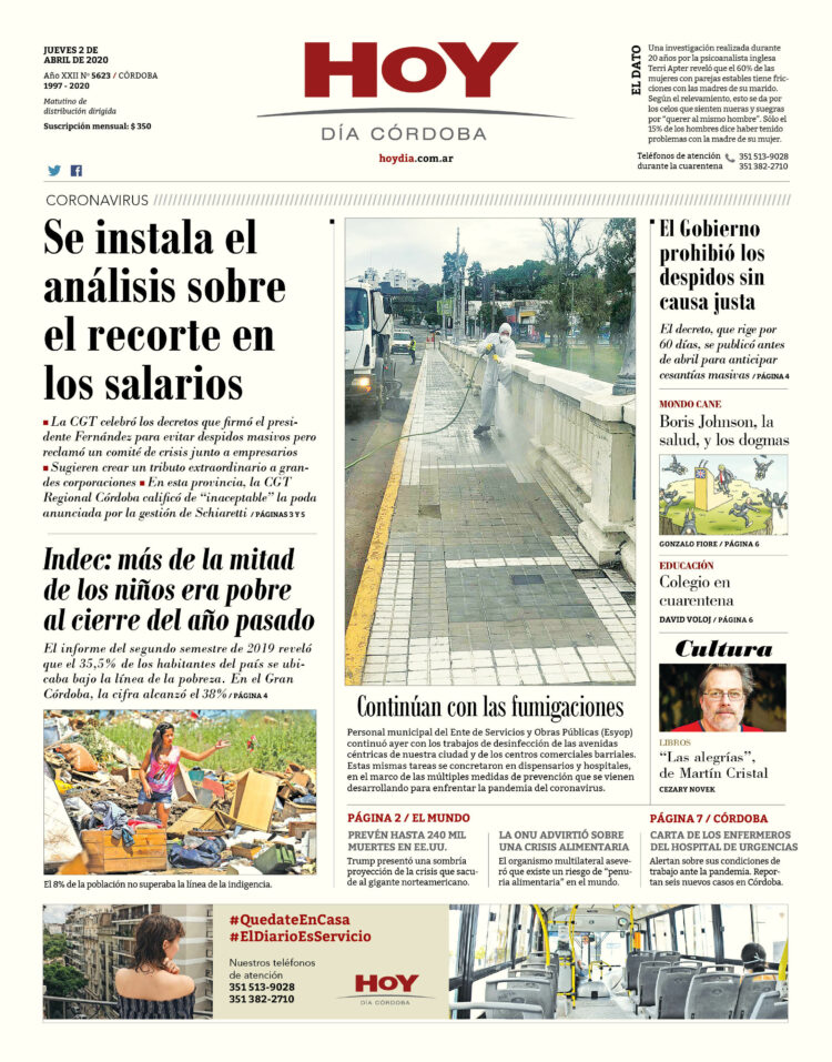La tapa del jueves 2 de abril de 2020