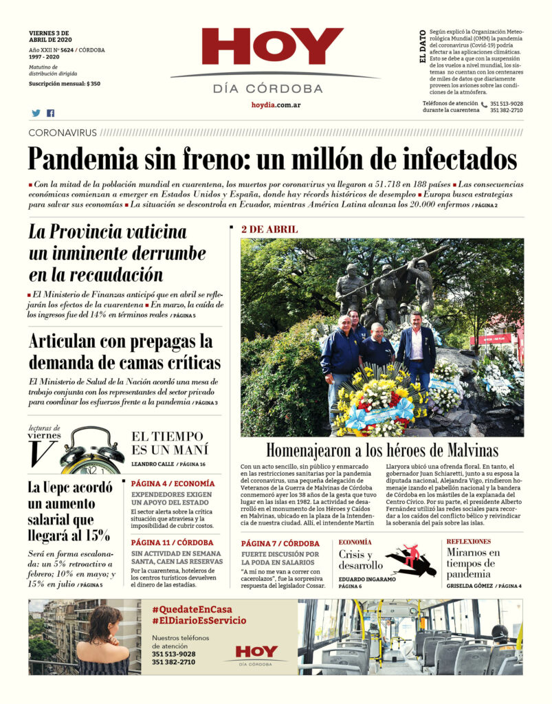 La tapa del viernes 3 de abril de 2020