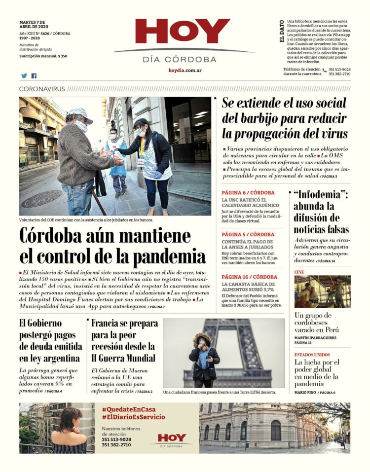 La tapa del martes 7 de abril de 2020