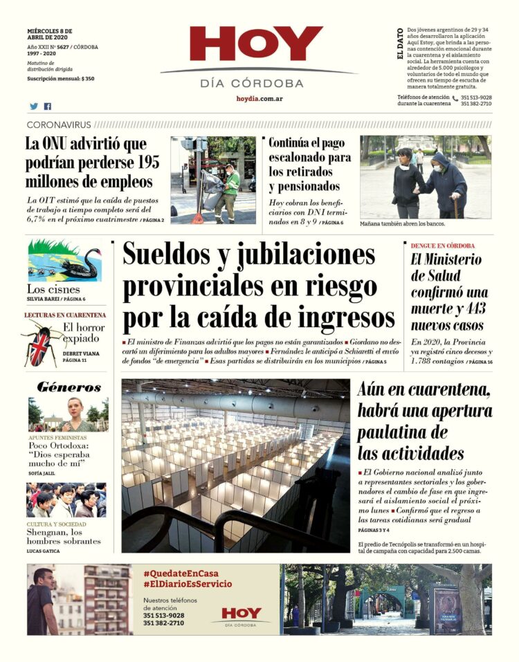 La tapa del miércoles 8 de abril de 2020