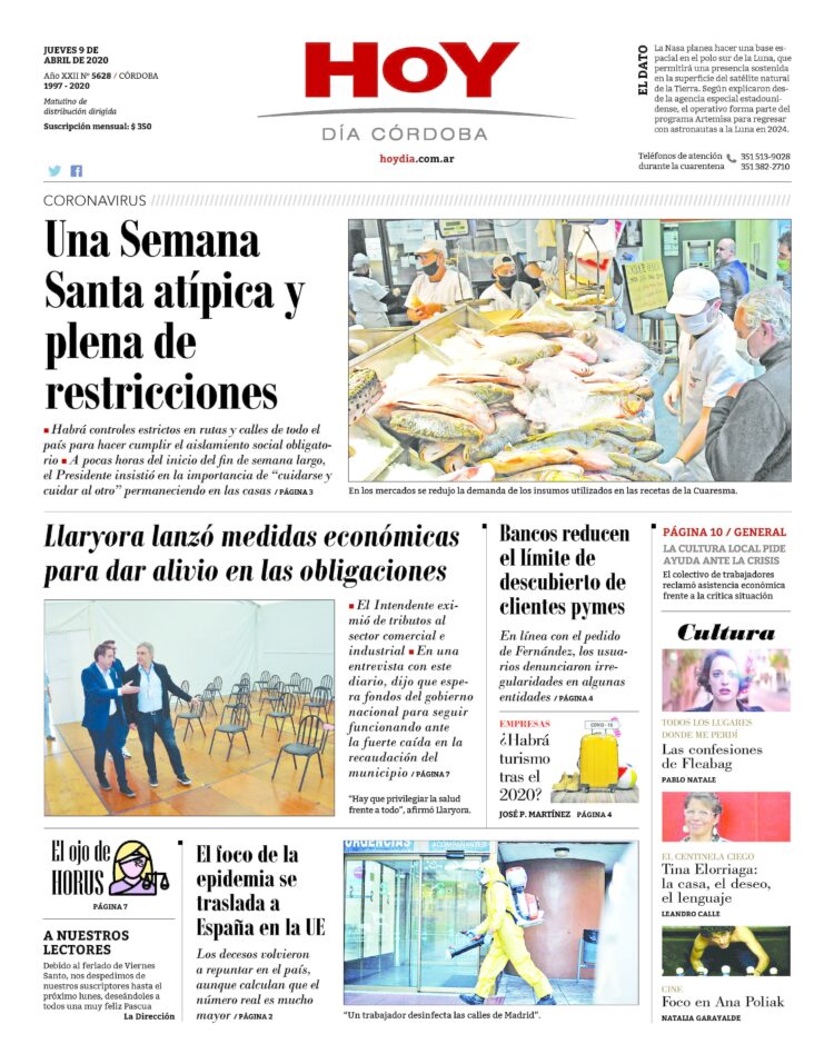 La tapa del jueves 9 de abril de 2020