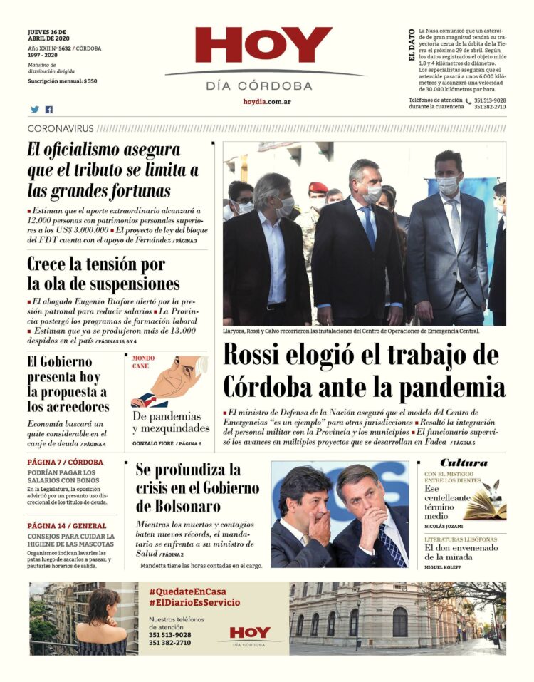 La tapa del jueves 16 de abril de 2020