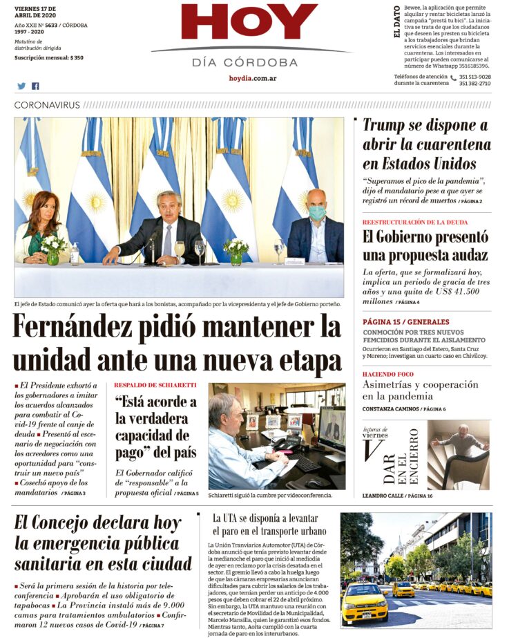 La tapa del viernes 17 de abril de 2020