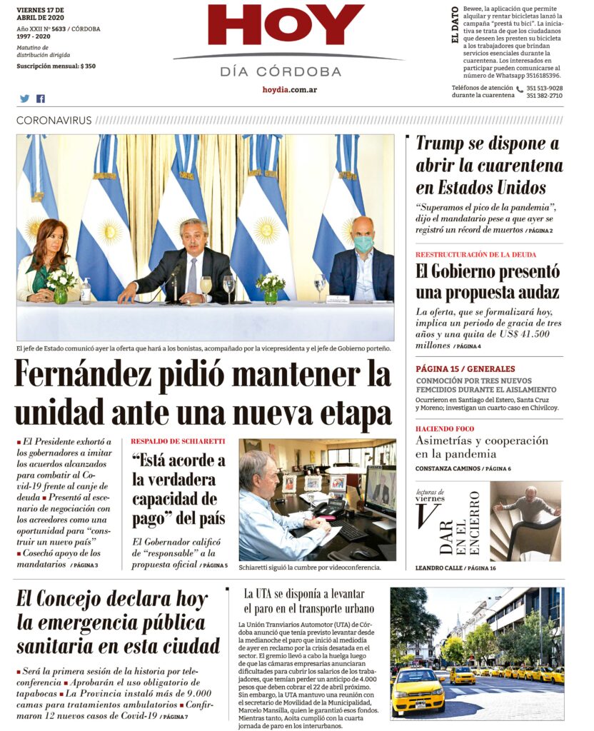 La tapa del viernes 17 de abril de 2020