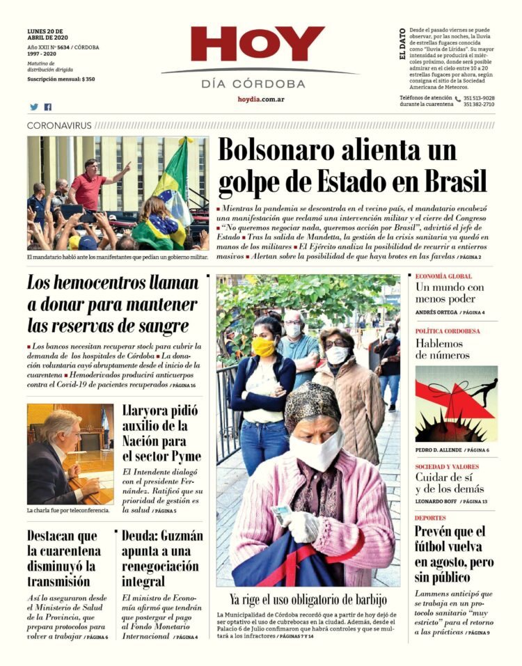 La tapa del lunes 20 de abril de 2020