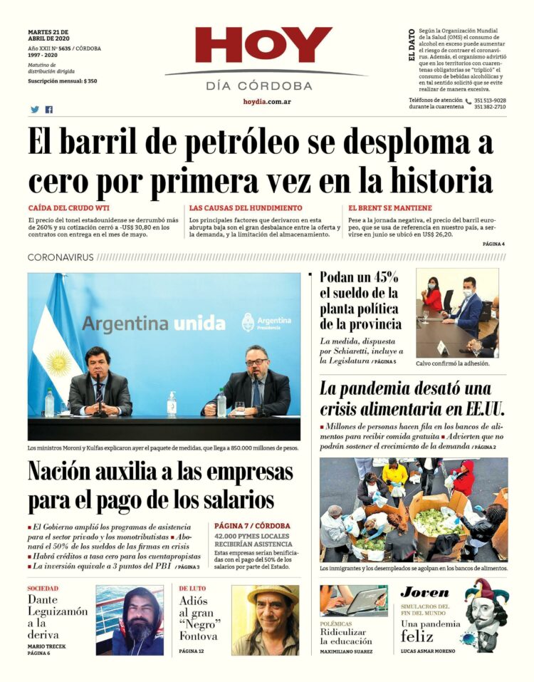 La tapa del martes 21 de abril de 2020
