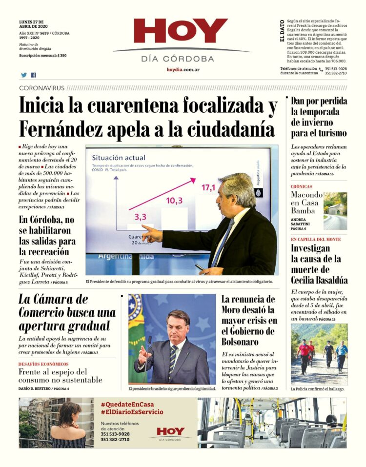 La tapa del lunes 27 de abril de 2020