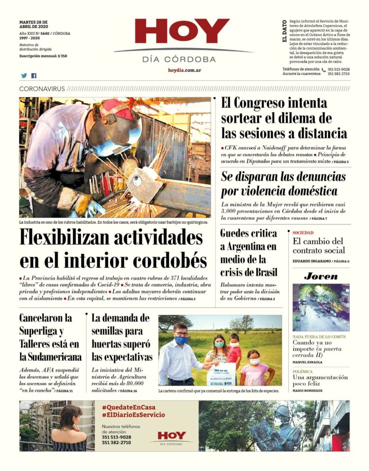 La tapa del martes 28 de abril de 2020