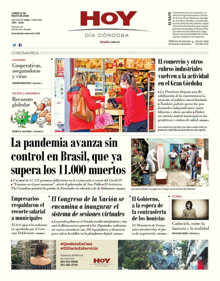 La tapa de este lunes 11 de mayo de 2020