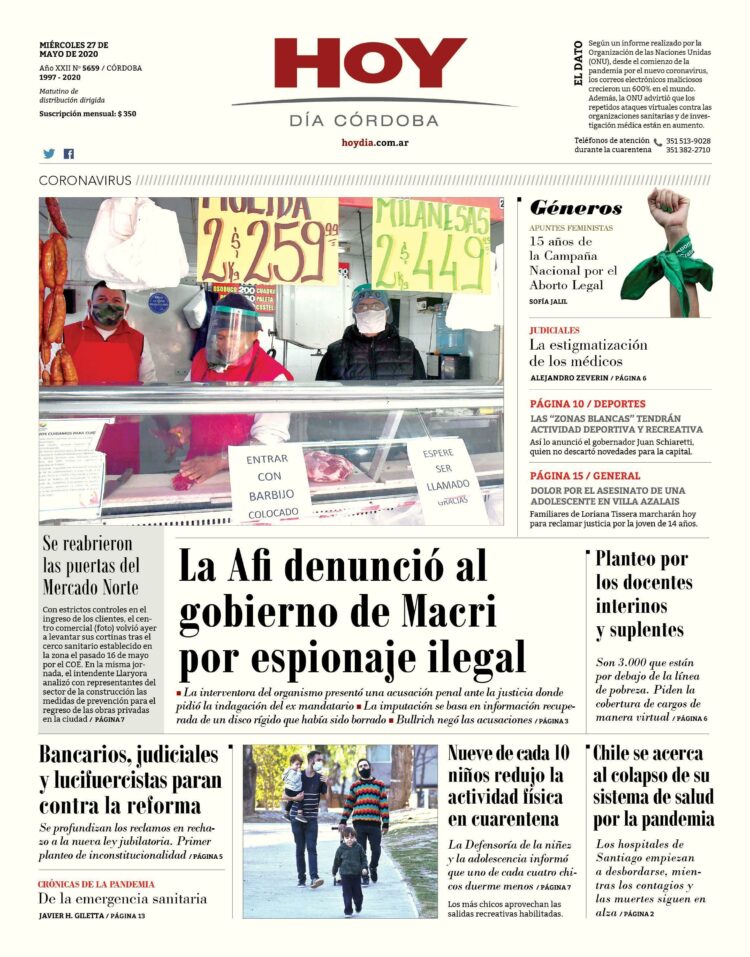 La tapa del miércoles 27 de mayo de 2020