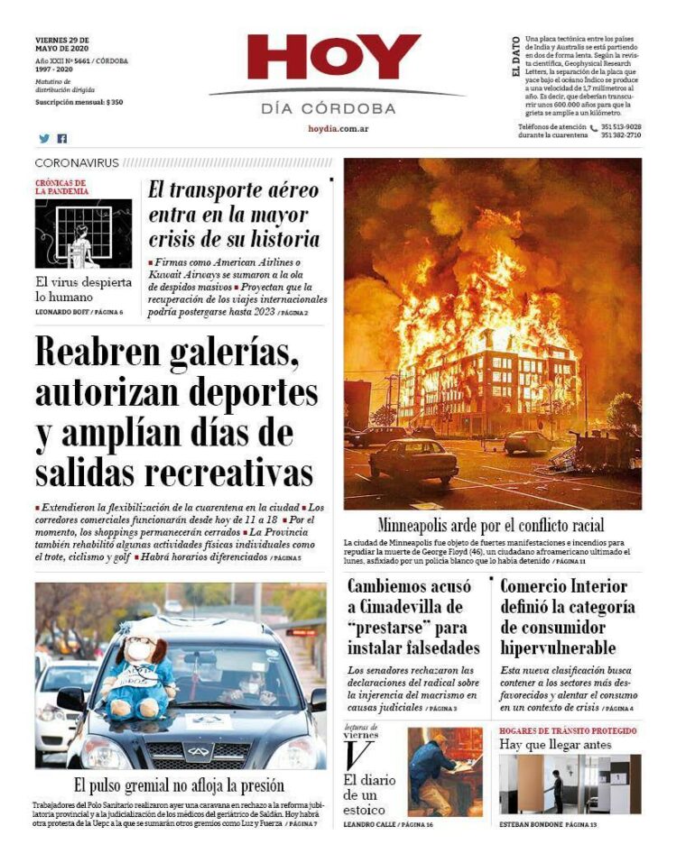 La tapa del viernes 29 de mayo de 2020
