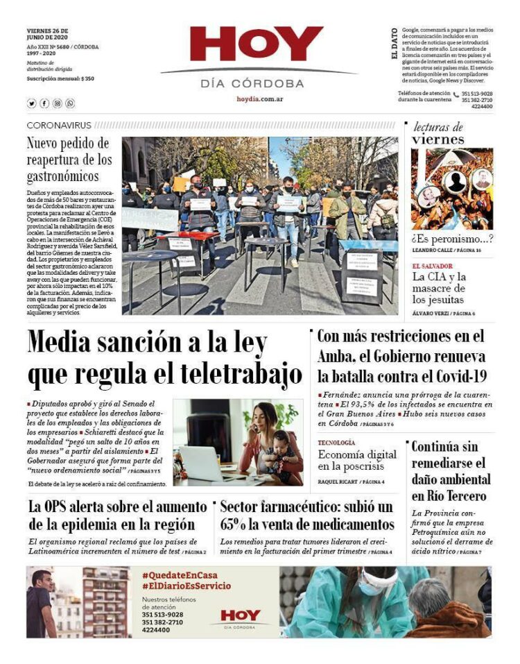 La tapa del viernes 26 de junio de 2020