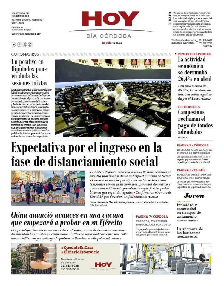 La tapa de este martes 30 de junio de 2020
