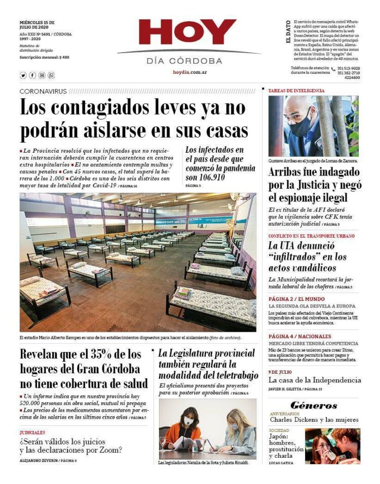 La tapa del miércoles 15 de julio de 2020