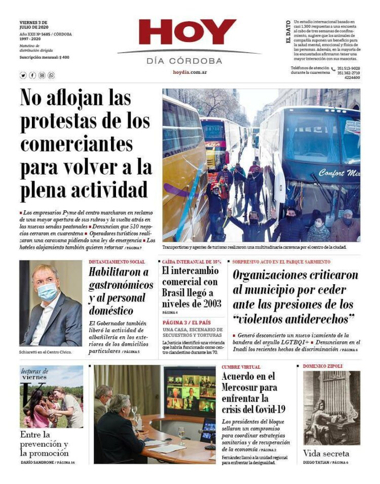 La tapa del viernes 3 de julio de 2020