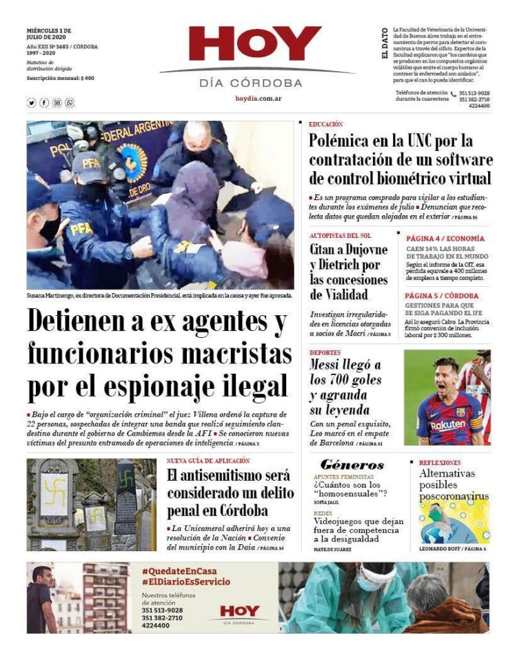 La tapa de este miércoles 1° de julio de 2020