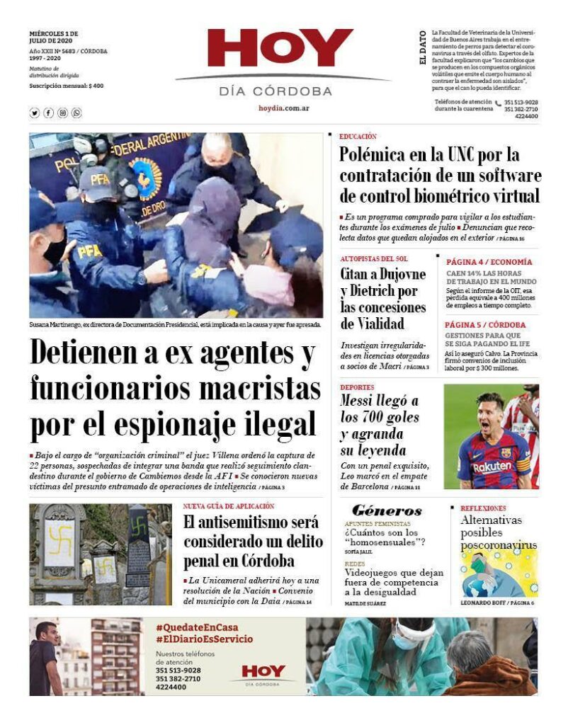 La tapa de este miércoles 1° de julio de 2020 La tapa de este miércoles 1° de julio de 2020