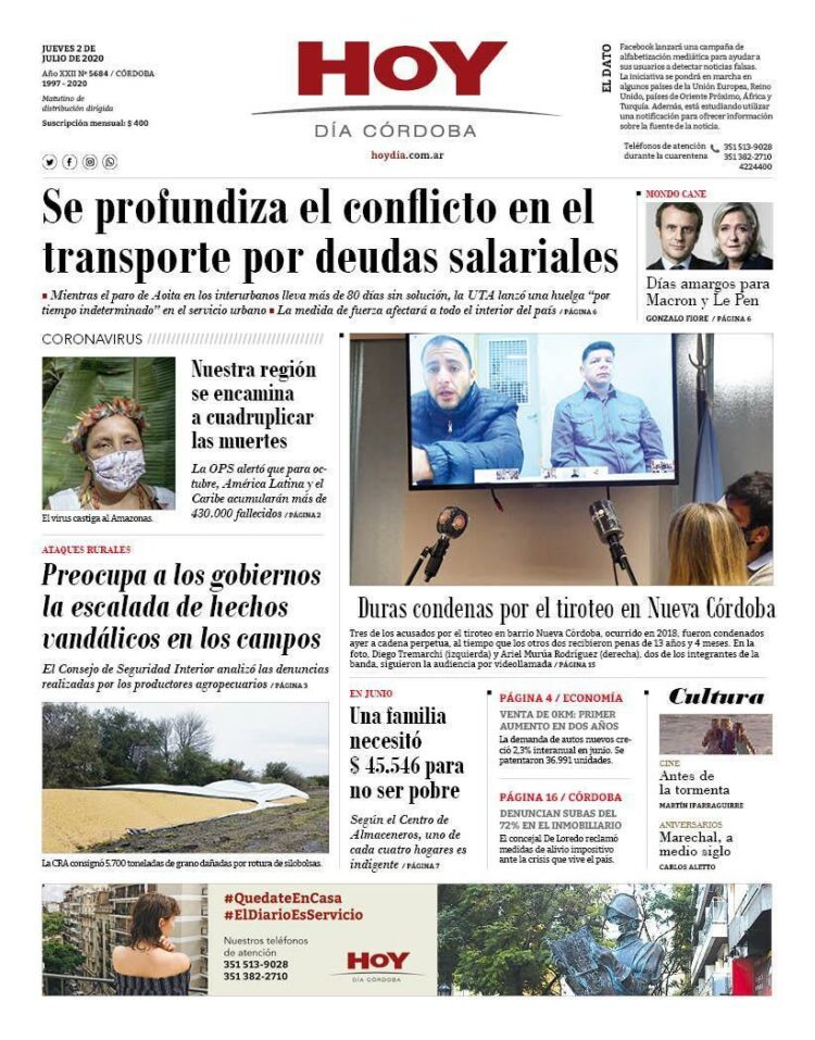 La tapa del jueves 2 de julio de 2020