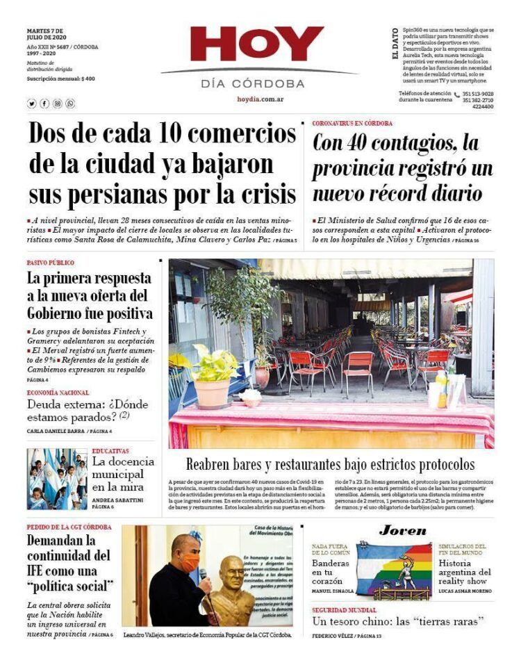 La tapa del martes 7 de julio de 2020
