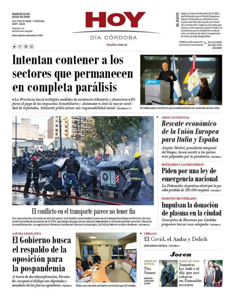 La tapa del martes 14 de julio de 2020