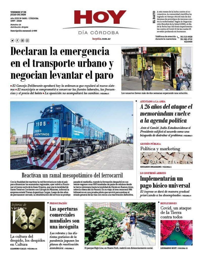 La tapa del viernes 17 de julio de 2020