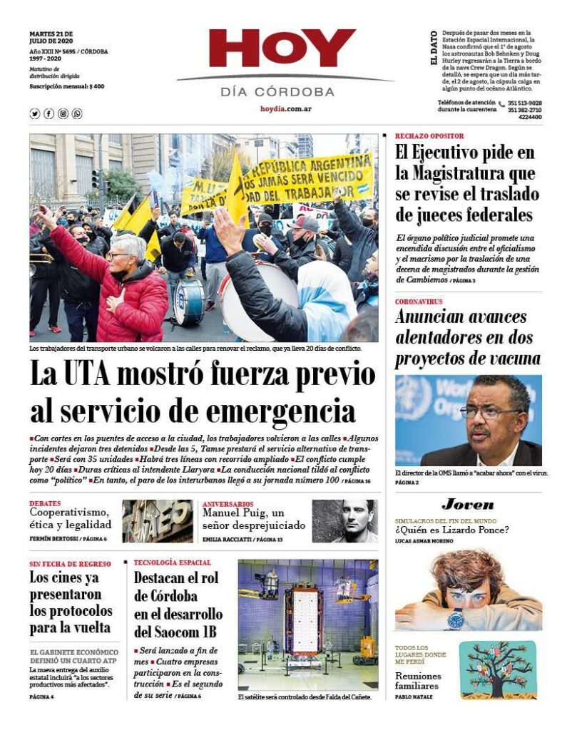 La tapa del martes 21 de julio de 2020