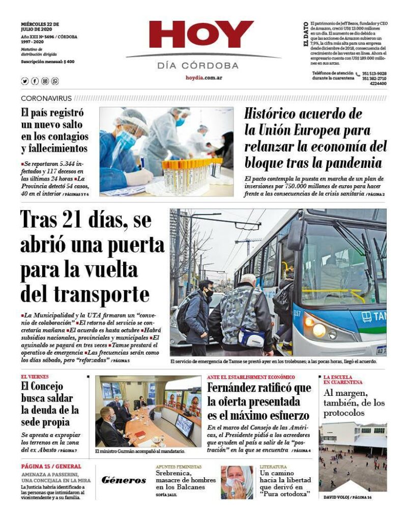 La tapa del miércoles 22 de julio de 2020