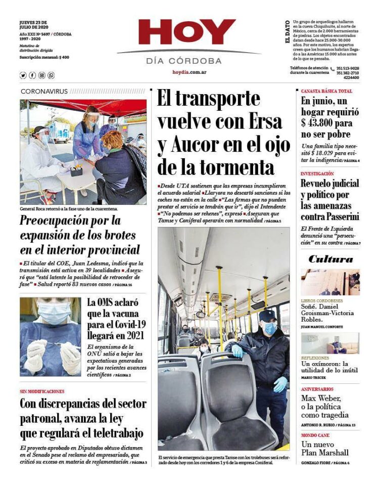 La tapa del jueves 23 de julio de 2020