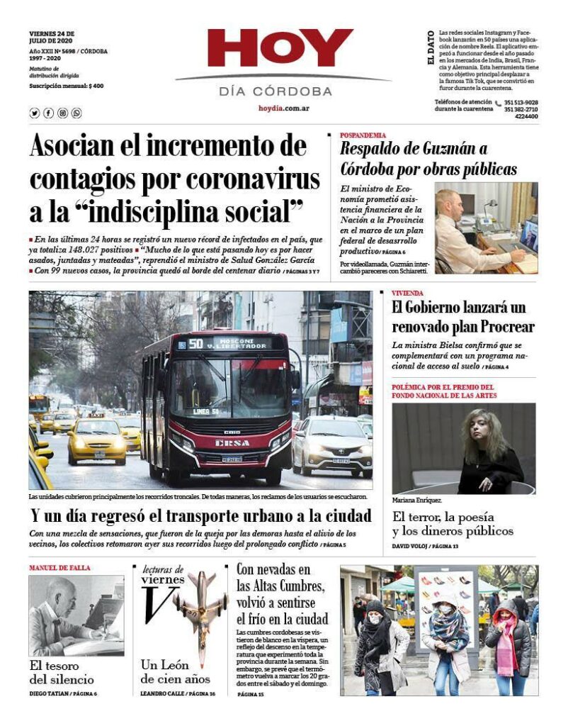 La tapa del viernes 24 de julio de 2020