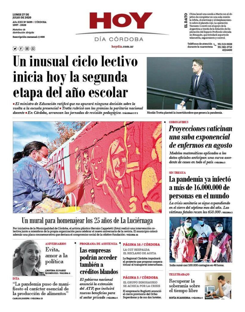 La tapa del lunes 27 de julio de 2020