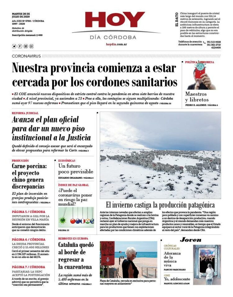 La tapa del martes 28 de julio de 2020