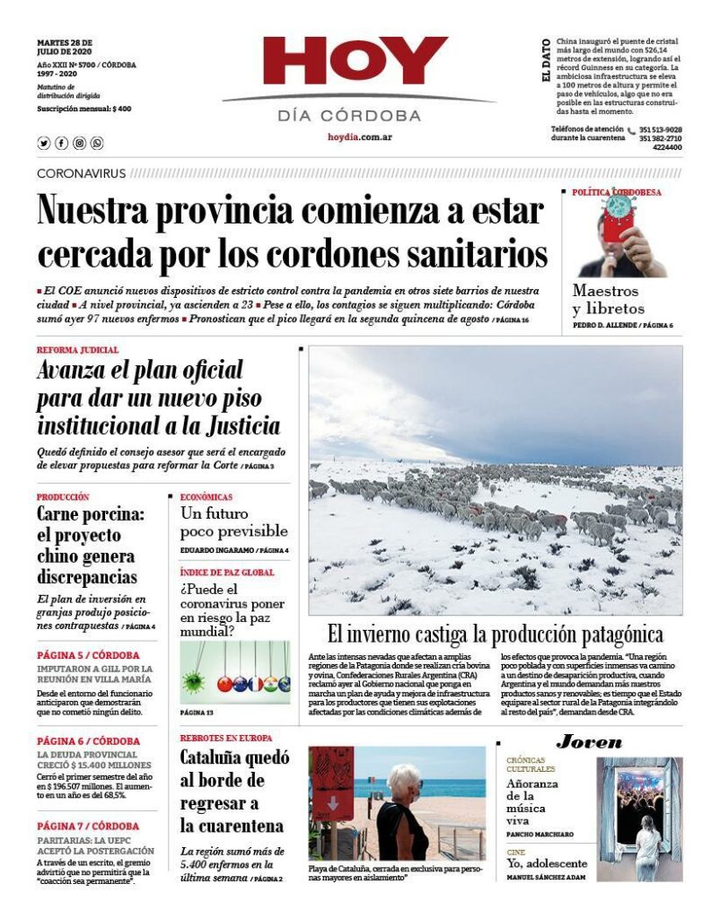 La tapa del martes 28 de julio de 2020