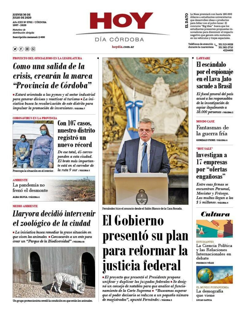 La tapa de este jueves 30 de julio de 2020