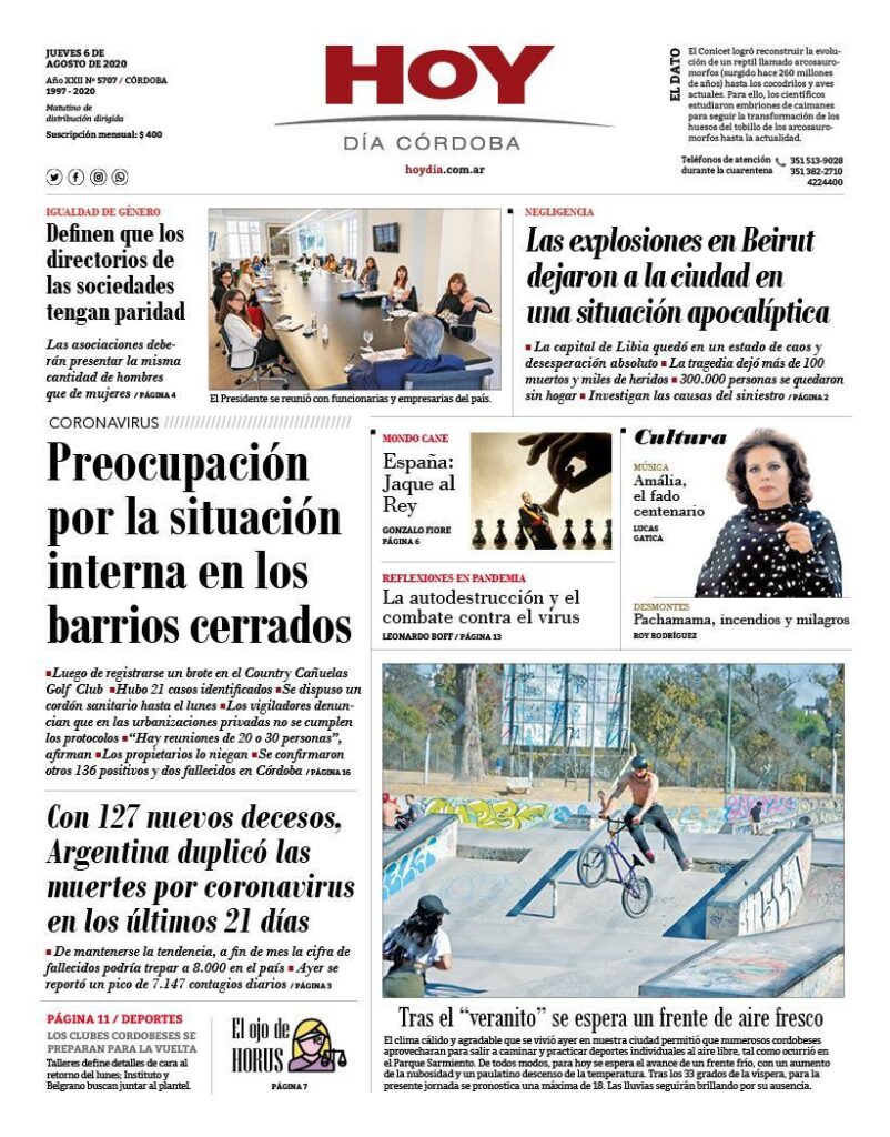 La tapa del jueves 6 de agosto de 2020