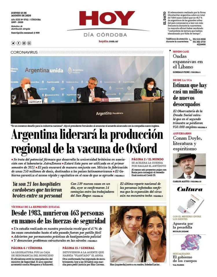 La tapa del jueves 13 de agosto de 2020
